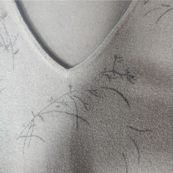 Studio JDR SILK Metallic V Neck Women's Large LngSlve Silver Blouse Top - Picture 3 of 5